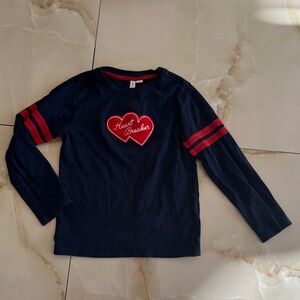 Janie and Jack Navy Long Sleeve Shirt with Red Heart